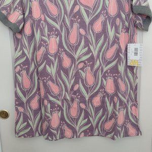 LuLaRoe 3X Violet Liv Tee with Heart & Tulip Print - NWT